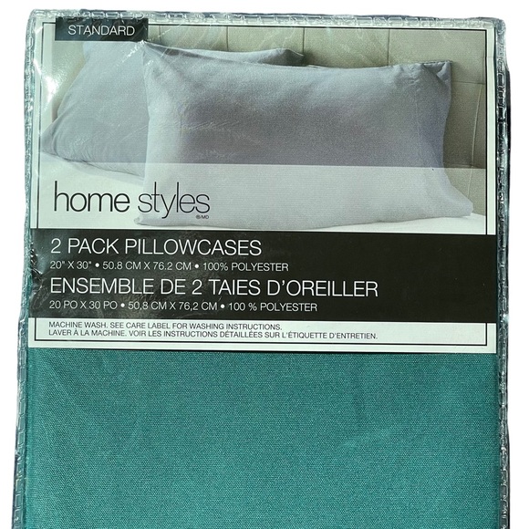 HOME STYLES Standard Pillow Cases Two Pack Teal 20”x30” - Picture 2 of 6